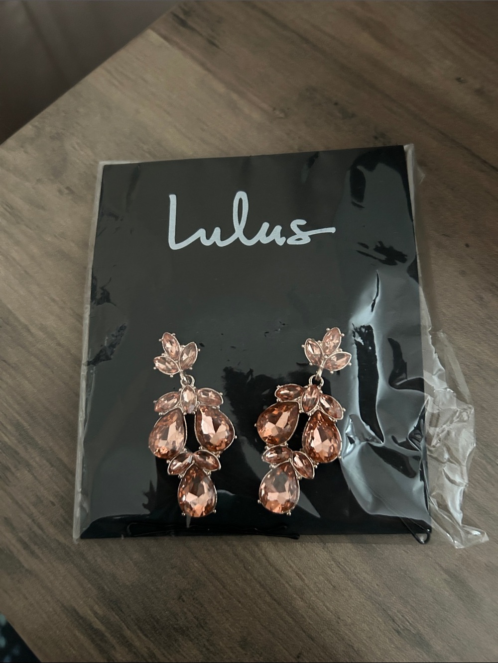 Lulu's Rose Gold Blush Crystal Chandelier Earrings